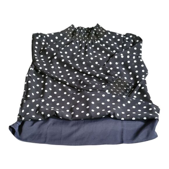 J.Crew Black White Polka Dot Ruched Neckline Long Sleeve Blouse Top Size XXS - Picture 2 of 11